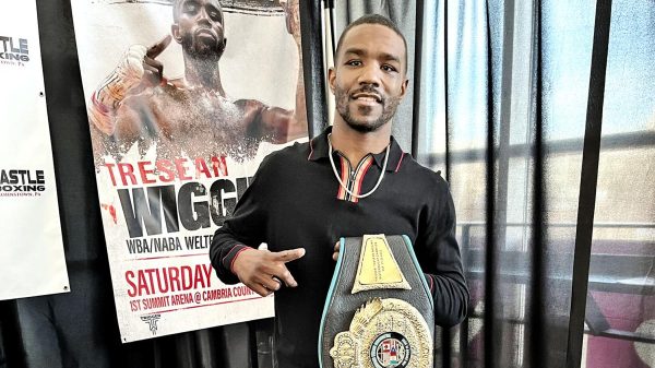 TreSean Wiggins holds his NABA welterweight title