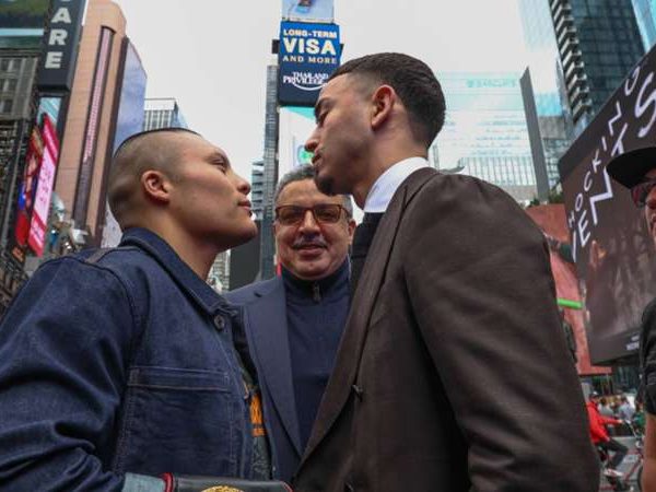 Isaac Cruz and Jose Valenzuela stare down at times square